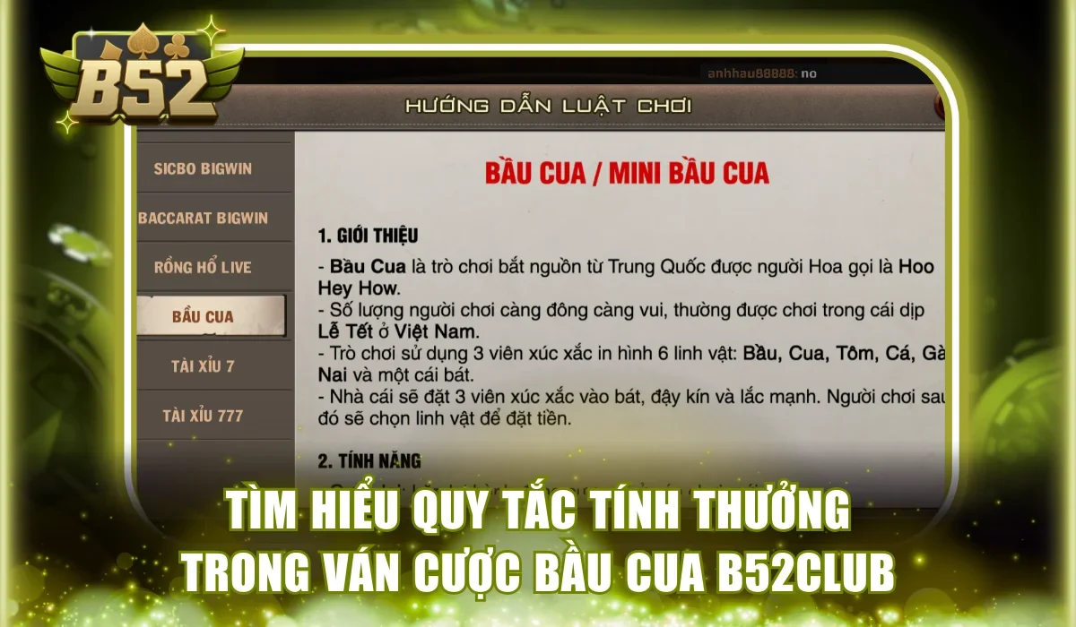 Tìm hiểu quy tắc tính thưởng trong ván cược Bầu cua B52Club